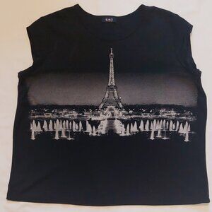 Black Short Sleeve 2000s Paris Eiffel Tower Vintage T-Shirt Sz XL